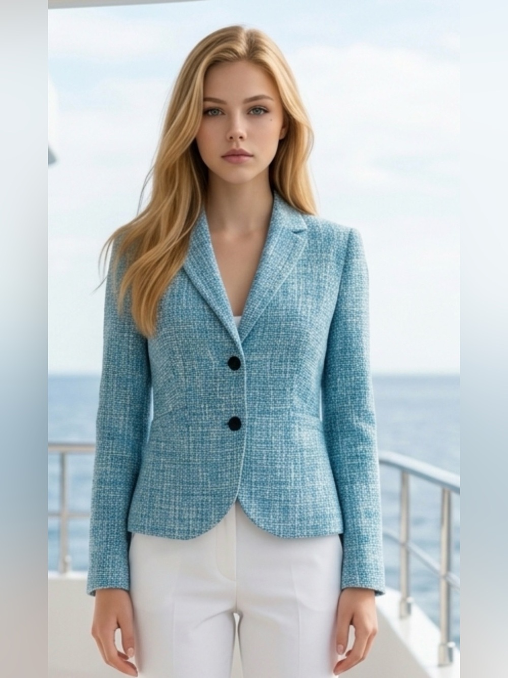 Calvin Klein Light Blue Tweed Blazer Jacket R1